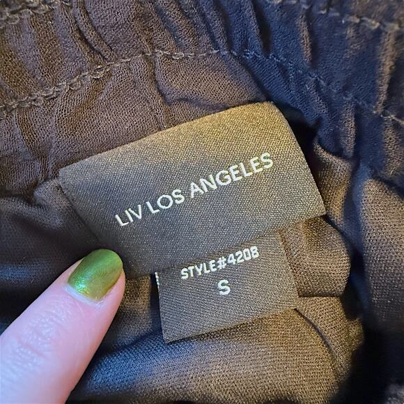 LIV Los Angeles Embroidered Wide Leg Pants Black Floral Boho Festival Rayon Sz S - Picture 10 of 11